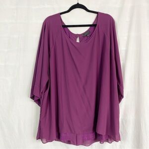 Cameo Royal Purple Sheer 3/4 Sleeve Blouse 4 XL